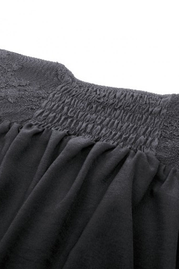 Black High Waisted Heart Embroidered Lace Women's Gothic Maxi Skirt - Product - 14