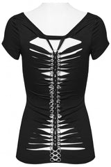 Black Skull Bone Print Hollow Slim Metal Chain Women's Steampunk Vest - Product - 5