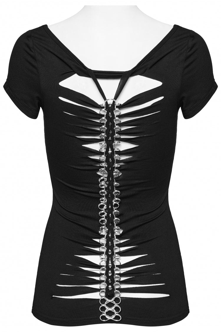 Black Skull Bone Print Hollow Slim Metal Chain Women's Steampunk Vest - Product - 5