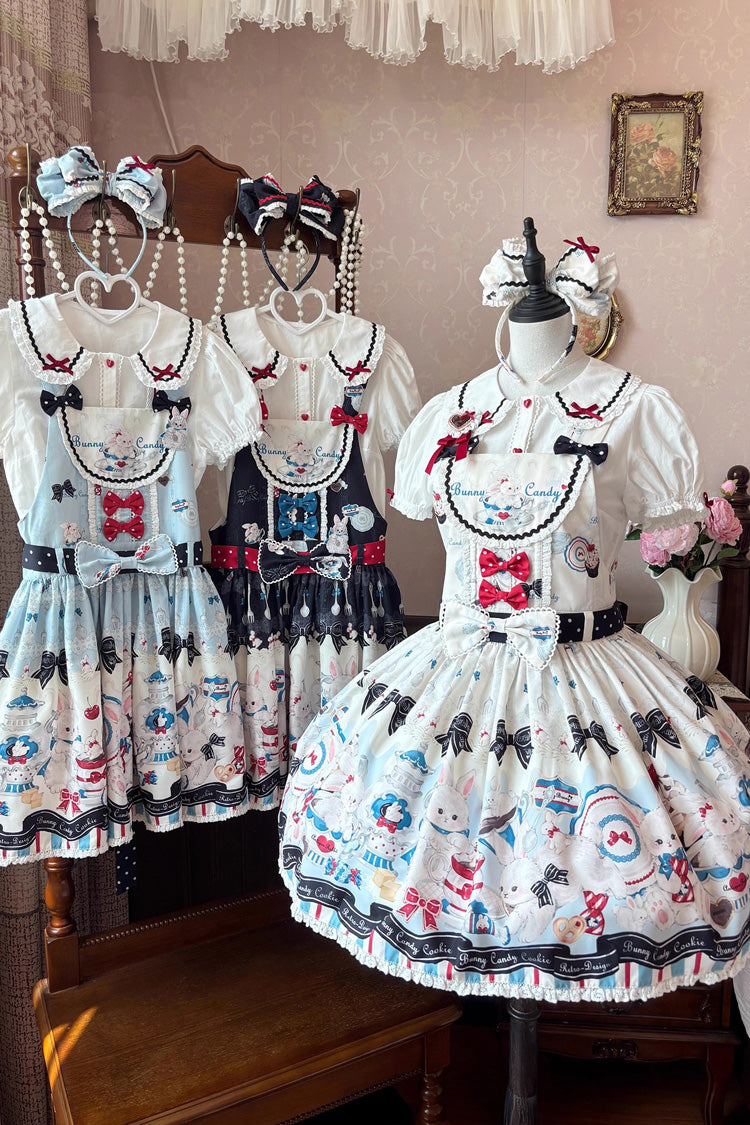 Black [Mystery Rabbit Tea Party] Sleeveless Print Bowknot Lace Sweet Lolita Strap Dress - Product - 2