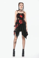Black/Red Sleeveless Irregular Mesh Tie Dye Women's Punk Slip Dress - Product - 10