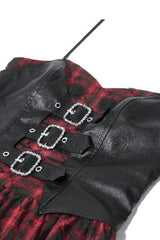 Black/Red Plaid Leather Multi-Layered Ruffled Women's Punk  Sweetcore Slip Dress - Product - 13