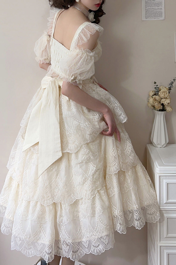 Ivory [Tidal] Triple-Layered Ruffle Bowknot Sweet Lolita Skirt 2 Versions - Product - 7