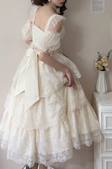 Ivory [Tidal] Triple-Layered Ruffle Bowknot Sweet Lolita Skirt 2 Versions - Product - 7