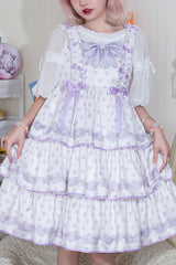 Polka Dot Print Sleeveless Bowknot Multi-Layer Ruffled High Waisted Sweet Lolita Tiered JSK Dress - Purple - 1