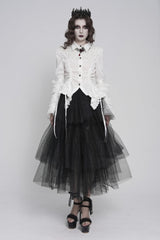 White Lapel Collar Long Trumpet Sleeves Lace Lace-Up Slim Women's Gothic Blouse - Product - 3