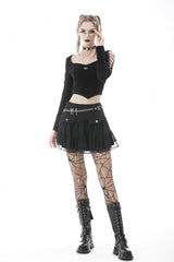 Black Long Sleeves Irregular Strappy Bat Women's Punk Crop Top - Product - 6