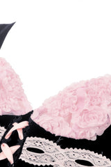 Black/Pink Lace Splice Velvet Lace-Up Women's Grunge Bustier - Product - 12