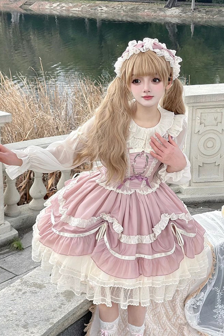 Pink Floating Light Dance Multi-layer Ruffle Embroidery Bowknot Lace Sweet Lolita Jsk Dress - Product - 6