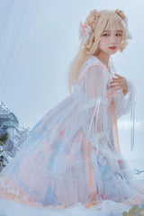 Light Blue Violin Cat Print Bowknot High Waisted Multi-Layer Ruffled Sweet Lolita Jsk Dress - Product - 2