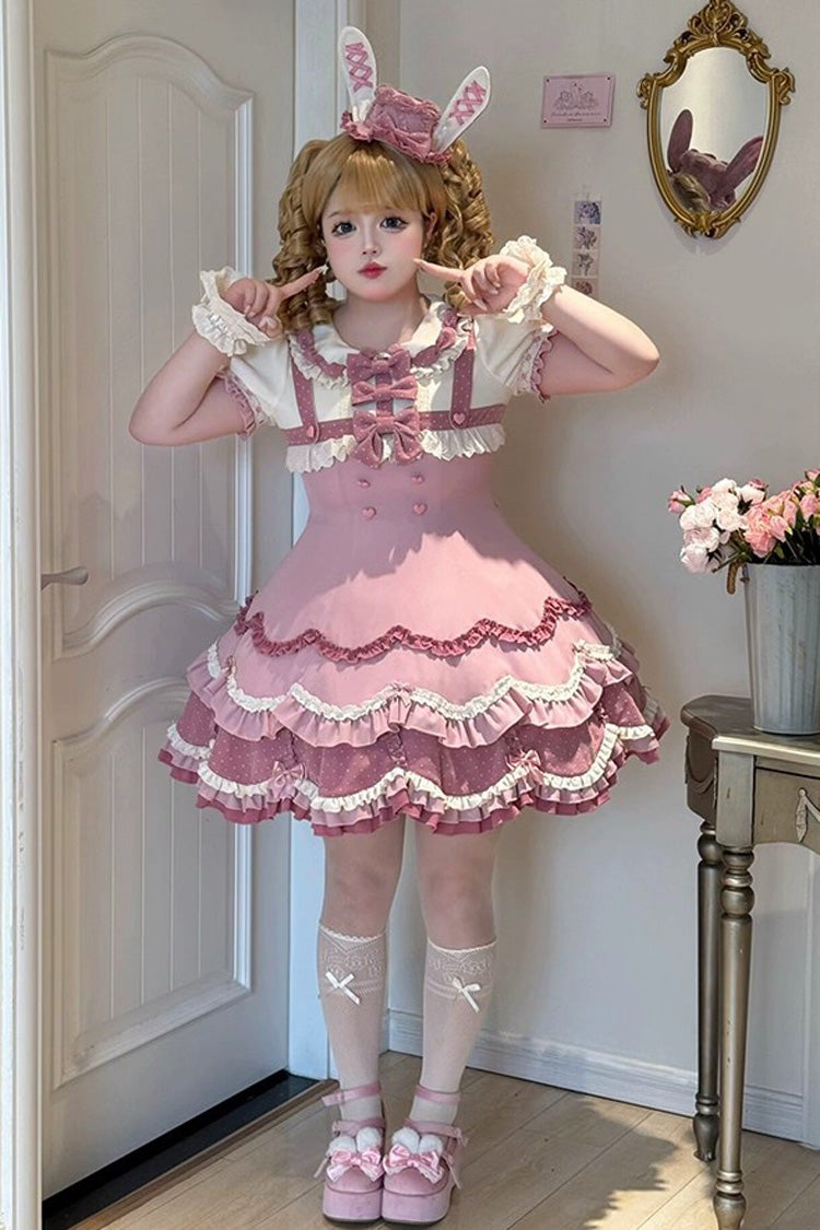 Pink [Bunny Parfait] Short Sleeves Multi-Layered Ruffle Bowknot Sweet Lolita Dress - Product - 3