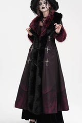 Black/Red Cross Long Sleeves Lace Women's Gothic Long Coat - Product - 8