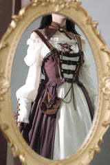 White/Brown Pirate's Guide Irregular Punk Lolita Jsk Dress - Product - 8
