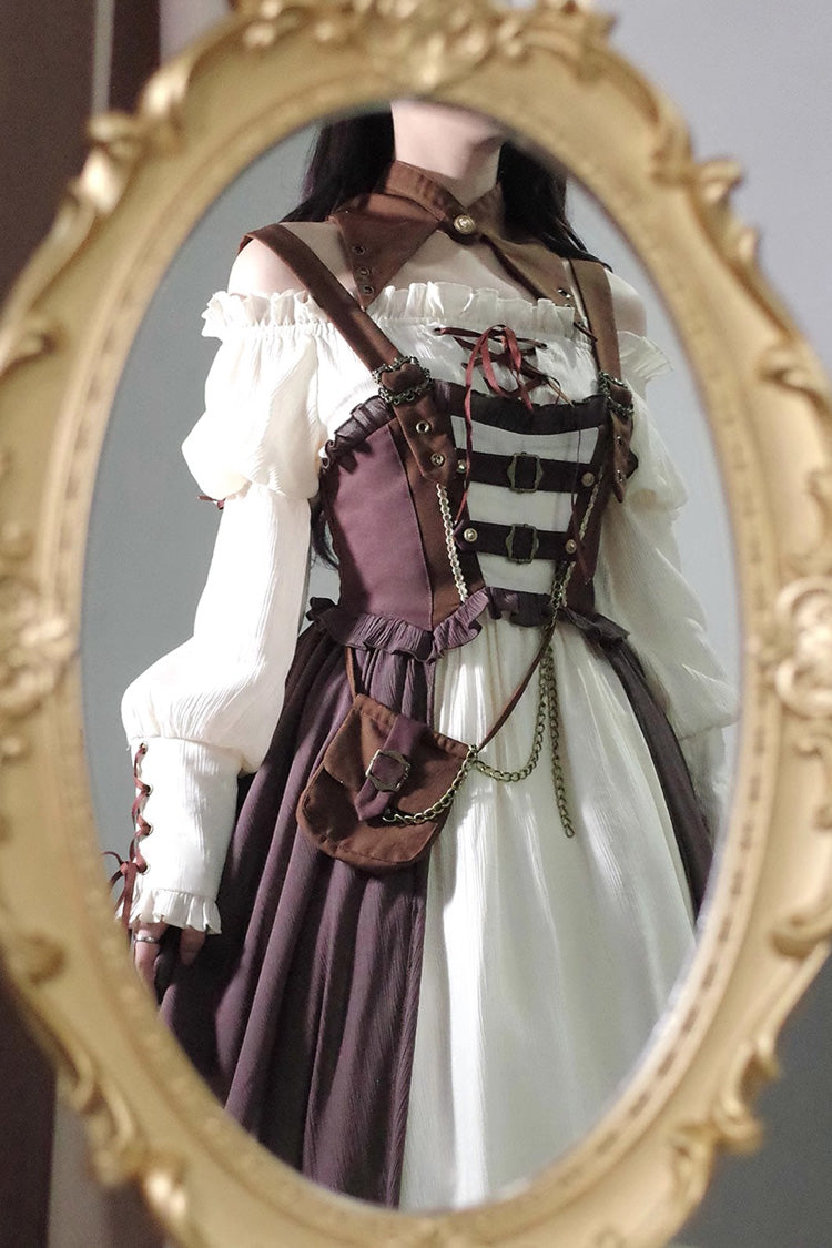 White/Brown Pirate's Guide Irregular Punk Lolita Jsk Dress - Product - 8