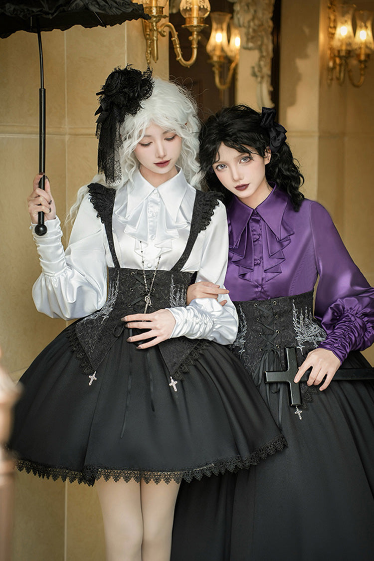 Black [Night of Thorns] Sleeveless Embroidery Lace-Up Gothic Lolita Strap Breast Support Dress 2 Versions - Product - 5