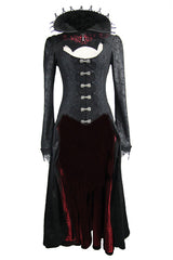 Black And Red Floral High Collar Embroidered Womens Gothic Coat - Product - 4