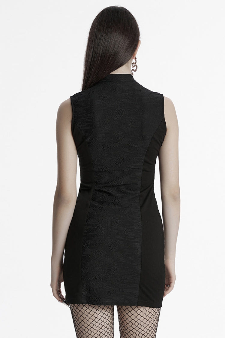 Black Cheongsam Collar Sleeveless Embroidery Women's Prom Dress - Product - 3