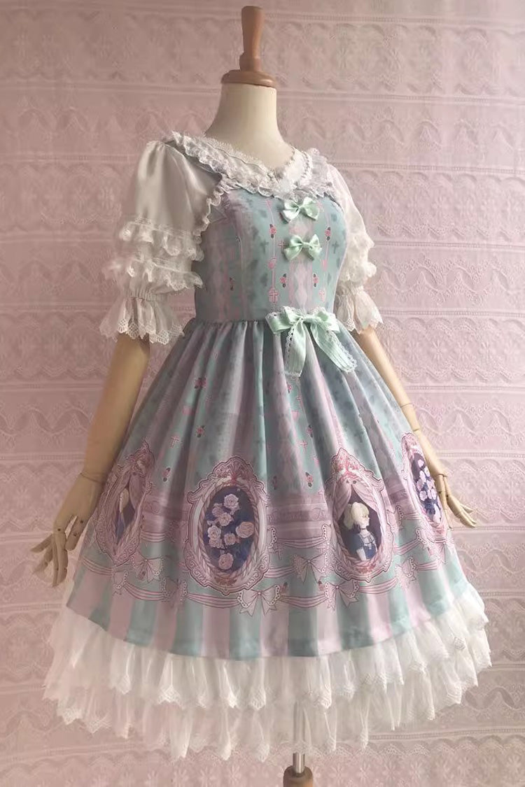 Double Layer Rose Lover's Dream Print Ruffle Bowknot Sweet Lolita Jsk Dress 3 Colors - Product - 3