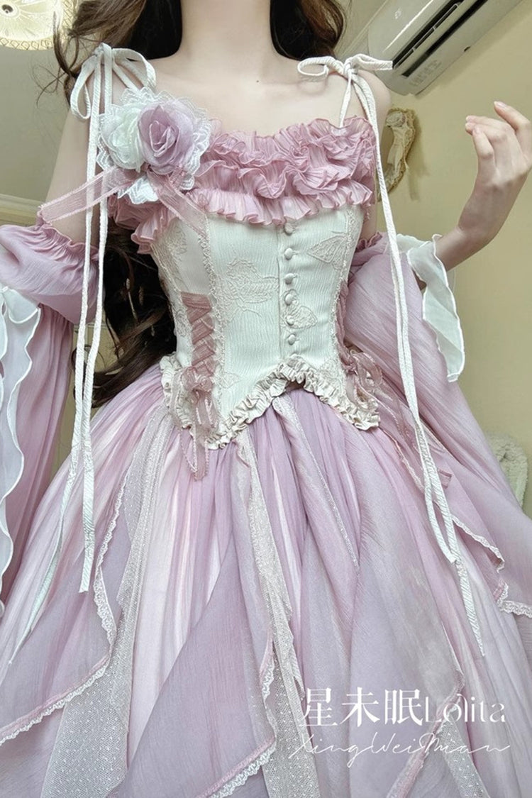 [Praise of the Flower Goddess] Off Shoulder Ruffle Hanayome Bowknot Lace Fishbone Sweet Lolita Jsk Dress 2 Colors - Product - 10