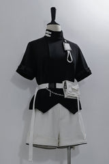 Black Functional Style Stand Collar Short Sleeves Ouji Fashion Prince Handsome Lolita Blouse - Product - 22
