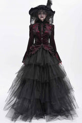 Red Stand Collar Long Trumpet Sleeves Ruffle Swallow-tailed Women's Gothic Blouse - Product - 4