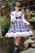 Black/Purple Endless Summer High Waisted Printed Ruffled Bow Lace Sweet Princess 2 Versions (Multiple Configurations) front view
