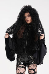 Black Long Sleeves Lace Hooded Zipper Chain Women's Gothic Jacket - Product - 4