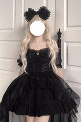 Black Sleeveless Multi-layer Ruffle Bowknot Gothic Lolita Jsk Dress - Product - 2