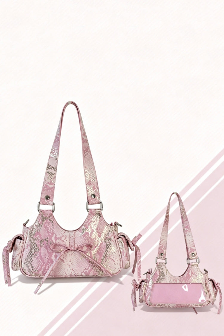 Y2K Bow Snake Print Sweet Lolita Hobo Crossbody & Shoulder Ita Bag 3 Colors - Product - 7