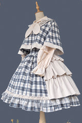 Grey/Blue [Morning Tune] Sleeveless High Waisted Print Ruffle Asymmetric Sweet Lolita Strap Dress - Product - 10