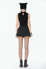 Black Women's Punk Cross Eyelet Cut-Out Coffin Mesh Splice Tank Top - Product - 4