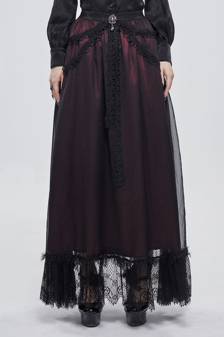 Black/Red Butterfly Lace Pendant Decoration Chiffon Women's Gothic Skirt - Black/Red - 1