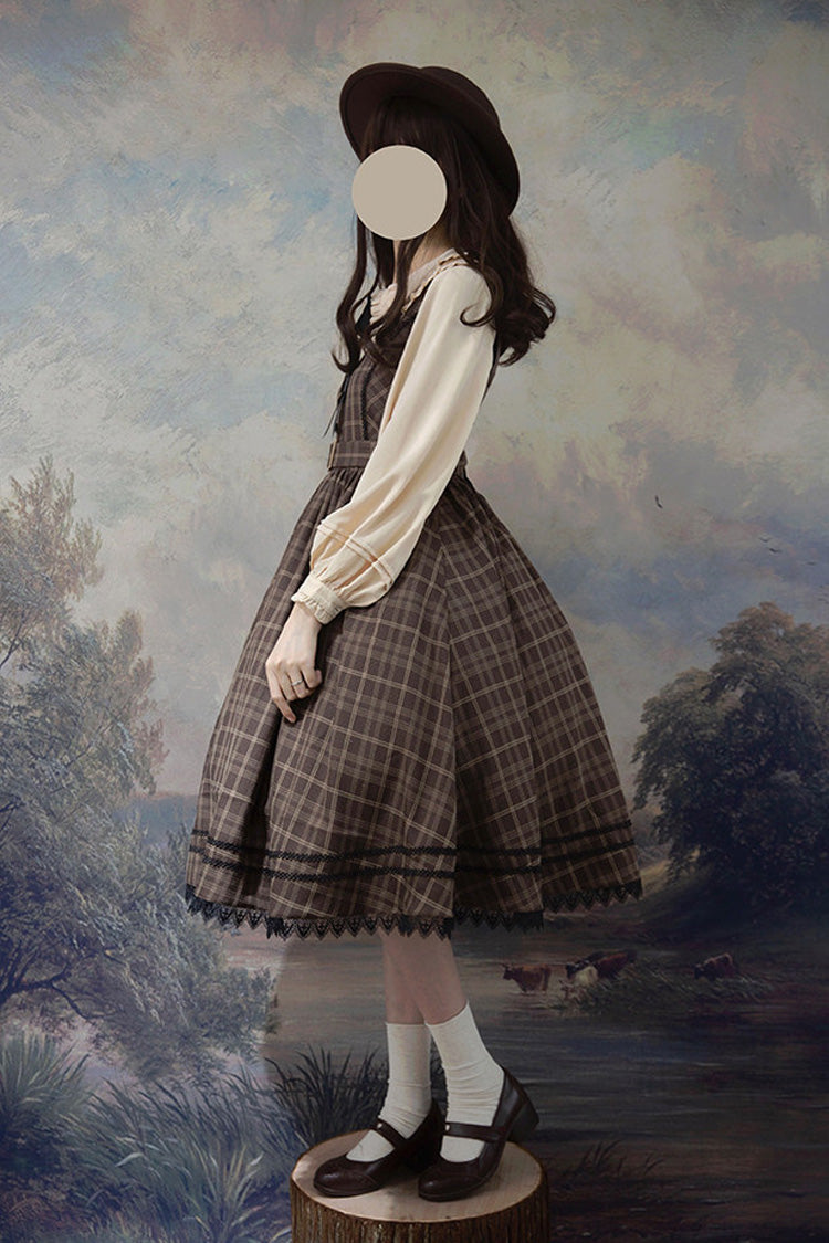 Brown [Poem of Greina] V Collar Sleeveless High Waisted Printed Classic Elegant Lolita Jsk Dress - Product - 2