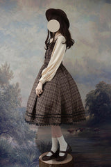 Brown [Poem of Greina] V Collar Sleeveless High Waisted Printed Classic Elegant Lolita Jsk Dress - Product - 2