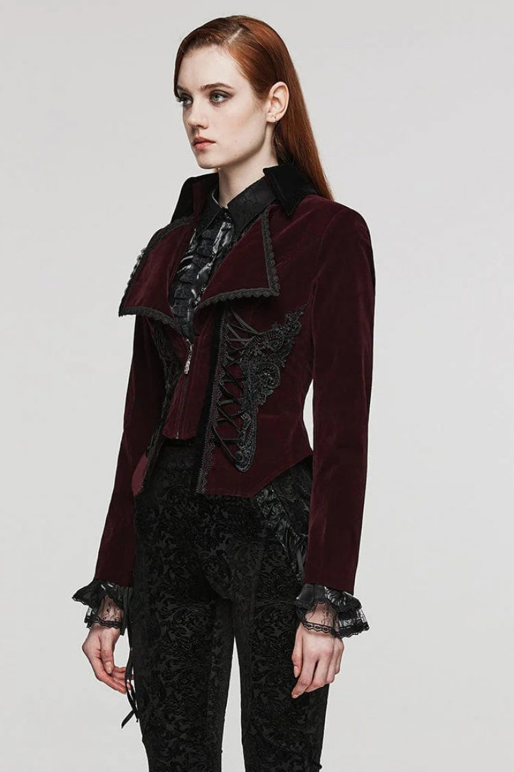 Women's Large Lapel Collar Long Sleeves Slim Tuxedo Gothic Coat 2 Colors - Product - 11
