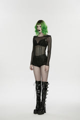 Black Low Waisted Cut-Out Irregular Eyelet Women's Punk Shorts - Product - 3