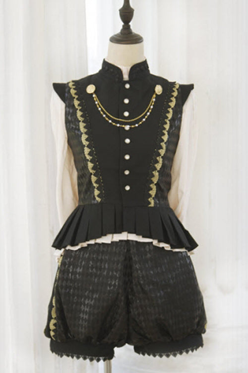Black Immortal Thorn The Invitation Of The Kingdom Ouji Lolita Vest And Shorts - Black - 1