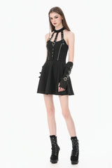 Black Buckled Zippered Women's Punk Halterneck Dress - Product - 10