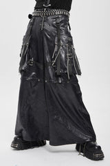 Black Big Pockets Straps Chain Men's Punk Pants - Black - 1
