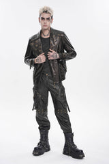 Spliced Irregular Detachable Studded Zippered Men's Punk Handsome Pants  With Big Pockets - Black - 1