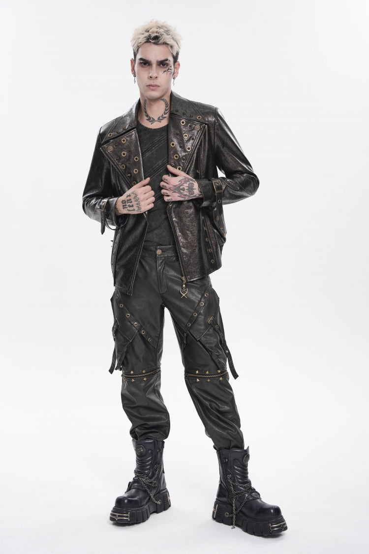 Spliced Irregular Detachable Studded Zippered Men's Punk Handsome Pants  With Big Pockets - Black - 1