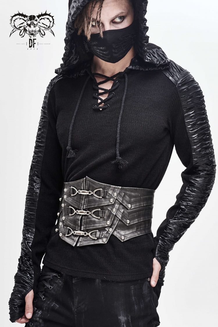 silver Lace-Up Men's Punk Faux Leather Rivers Belt - Product - 6