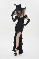 Black Off Shoulder Sleeveless Embroidered Lace Slim Women's Gothic Gorgeous Strapless Dress - Product - 6