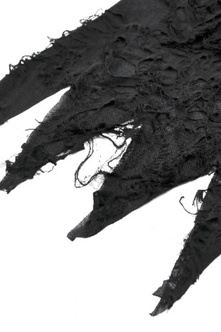 Black Sleeveless Mesh Ripped Asymmetric Zippered Eyelet Women's Punk Hooded Top - Product - 17