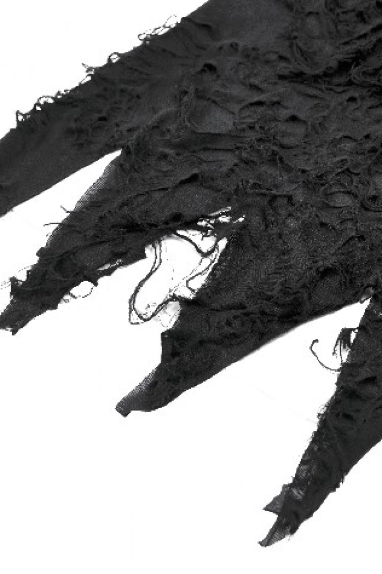 Black Sleeveless Mesh Ripped Asymmetric Zippered Eyelet Women's Punk Hooded Top - Product - 17