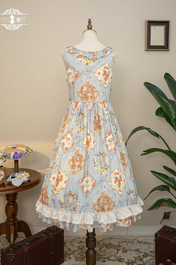 Cat Rose Tea Sleeveless Print Ruffle Bowknot Sweet Lolita Jumper Dress 3 Colors - Product - 18