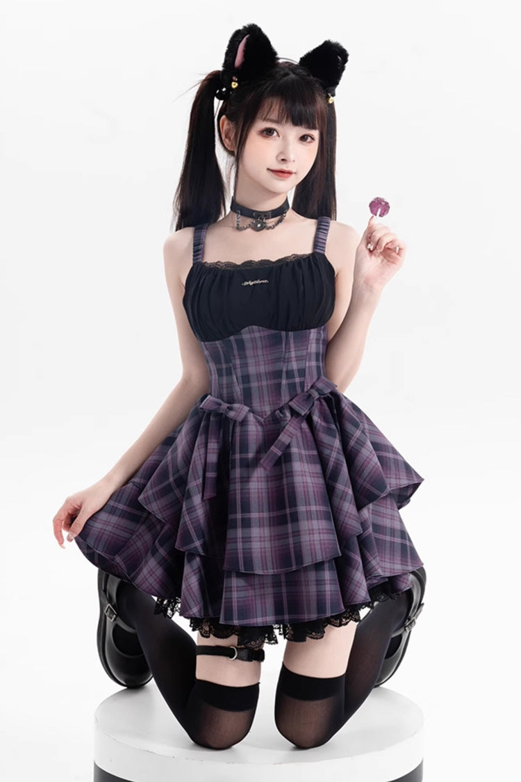 Purple [Magic Cat] Double-Layered Stripe Print Bowknot Sweet Lolita Jumper Dress - Product - 2