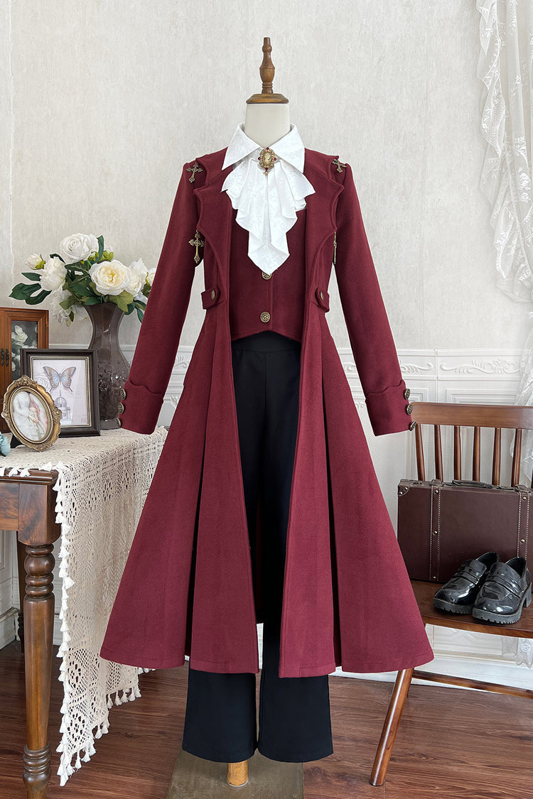 Dark Red [The Legend of Dracula] Long Sleeves Gothic Prince Handsome Cool Ouji Lolita Coat - Product - 3