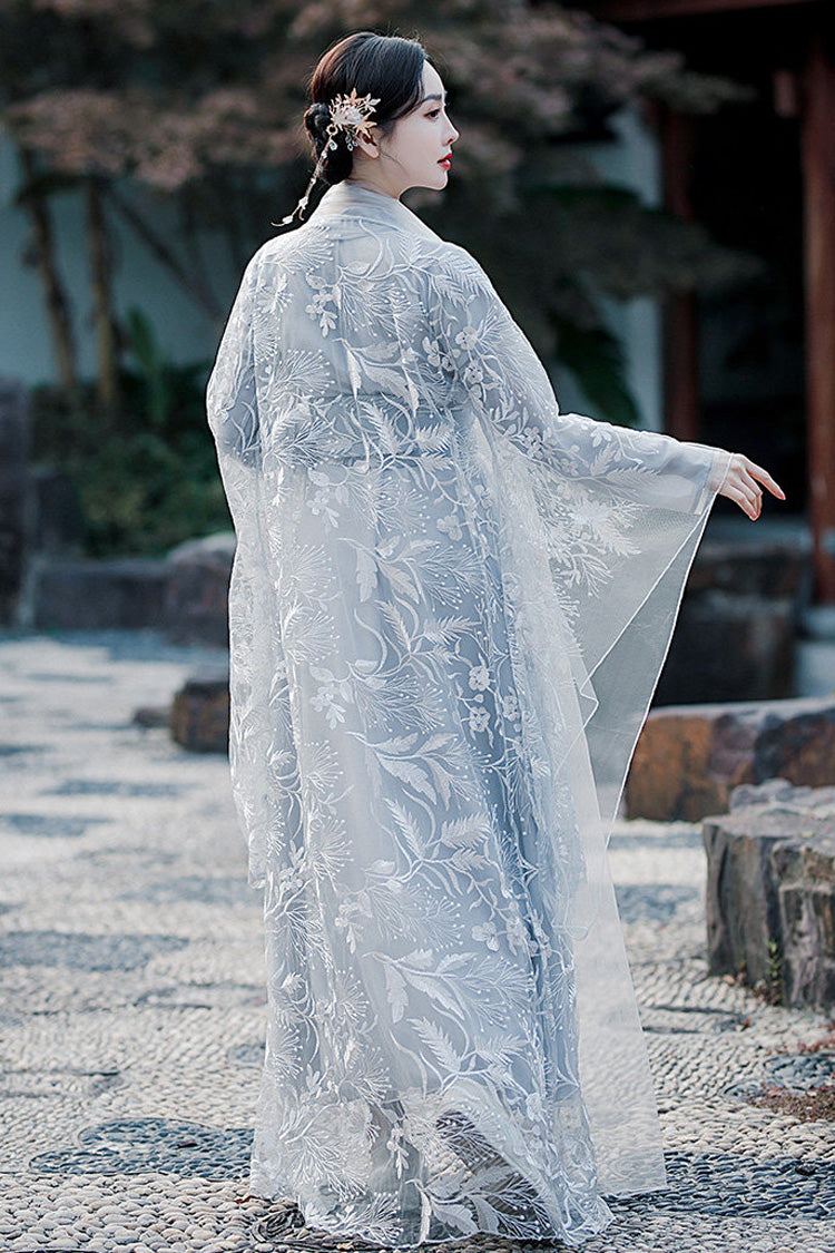 Fairy-Like Ancient Chinese Inspired Long Sleeves Embroidered Casual Hanfu Dress Set 3 Colors - Product - 9