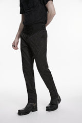 Black Embroidered Slim Pleated Men's Gothic Pants - Product - 5